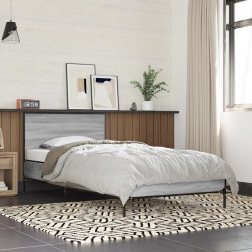 Teenpull Bettgestell Grau Sonoma 75x190 cm, Robustes Holzwerkstoff-Plattform Bett mit Metallfüßen, modernes Einzelbett für Schlafzimmer, stabil und langlebig von Teenpull