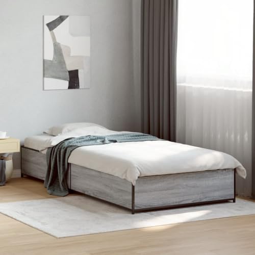 Teenpull Bettgestell Grau Sonoma 90x200 cm aus Holzwerkstoff und Metall, Stabiler Plattform Rahmen für erholsamen Schlaf im Schlafzimmer, modernes Design Möbel, langlebiges Gestell für Matratzen von Teenpull