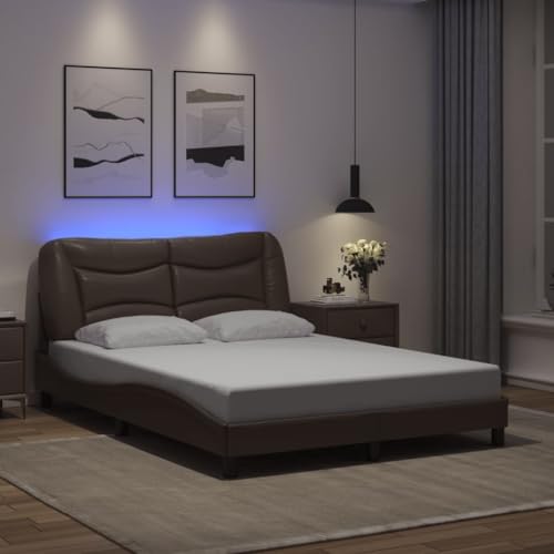Teenpull Bettgestell Hvar 120x200 cm aus braunem Kunstleder, wellenförmiges Design, mit Farbiger LED-Beleuchtung, Kopfteil-Kissen, modernes Polster-Bettgestell ohne Matratze für Schlafzimmer Teenpull Bettgestell Hvar 120x200 cm aus braunem Kunstleder, wellenförmiges Design, mit Farbiger LED-Beleuchtung, Kopfteil-Kissen, modernes Polster-Bettgestell ohne Matratze für Schlafzimmer von Teenpull