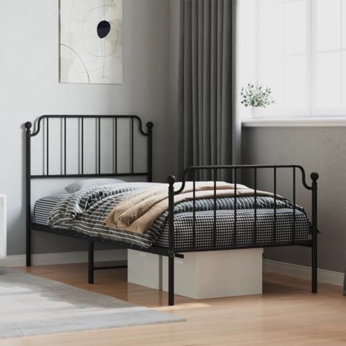 Teenpull Bettgestell Metall Schwarz 90x200 cm, Robustes Bettrahmen mit Kopf- und Fußteil, stabile Plattform für Matratze, modernes Schlafzimmer Möbelstück mit Stauraum, langlebiges Einzelbett Gestell von Teenpull