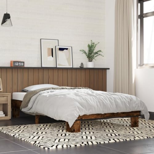 Teenpull Bettgestell Räuchereiche 100x200 cm, Stabiler Bettrahmen aus Holzwerkstoff und Metall, Moderne Plattform Basis für Matratze, langlebige Schlafzimmer Möbel für erholsamen Schlaf von Teenpull