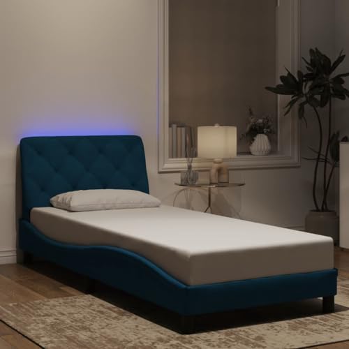 Teenpull Bettgestell Samt Blau 90x200 cm mit integrierter LED-Beleuchtung modernes Plattform Bettrahmen gepolstertes Kopfteil Wellendesign Komfortables Schlafzimmer Möbel Elegantes Polsterbett ohne Teenpull Bettgestell Samt Blau 90x200 cm mit integrierter LED-Beleuchtung modernes Plattform Bettrahmen gepolstertes Kopfteil Wellendesign Komfortables Schlafzimmer Möbel Elegantes Polsterbett ohne von Teenpull