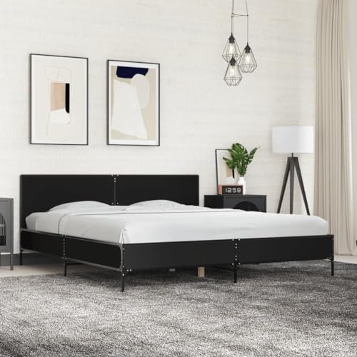 Teenpull Bettgestell Schwarz 180x200 cm, Holzwerkstoff und Metall, stabiles Doppelbett mit Kopfteil für erholsamen Schlaf, modernes Design von Teenpull