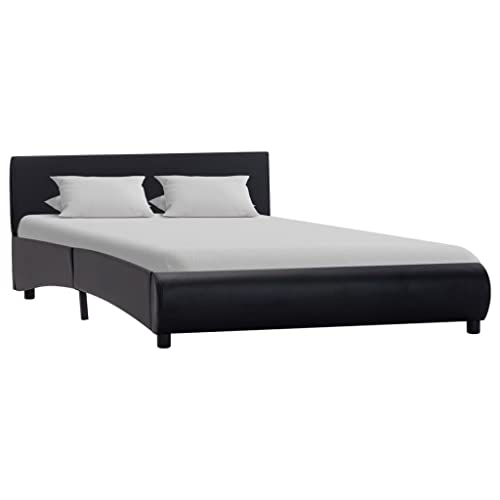 Teenpull Bettgestell Schwarz Kunstleder 140 x 200 cm, Polsterbett mit Kopfstütze, stabile Plattform Bettrahmen für Schlafzimmer Möbel, Elegantes modernes Design, robuste Konstruktion von Teenpull