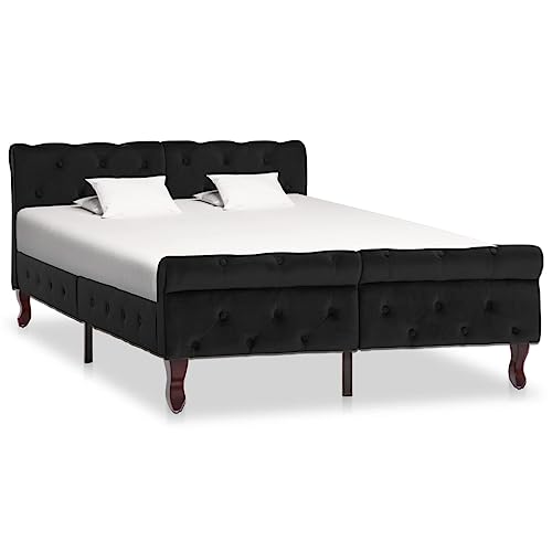 Teenpull Bettgestell Schwarz Samt 120 x 200 cm, Polsterbett mit Kopfteil, Robustes Plattformbett für Schlafzimmer, einfache Montage von Teenpull