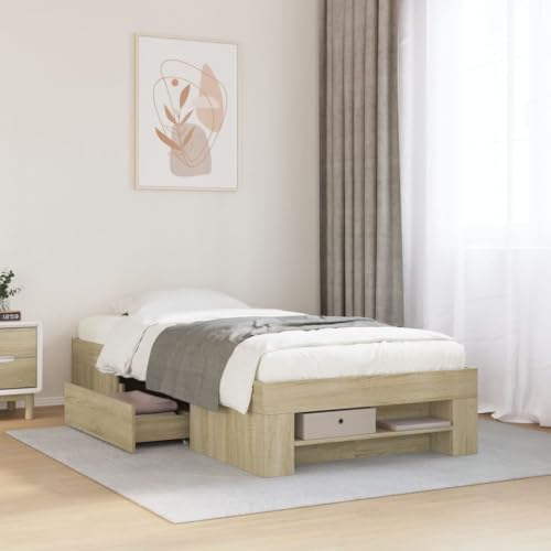 Teenpull Bettgestell Sonoma-Eiche 100x200 cm Holzwerkstoff, stabiles Bett ohne Matratze, modernes Platform Bed Frame mit Stauraum, robuste bedframe Base für Schlafzimmer-Möbel. Teenpull Bettgestell Sonoma-Eiche 100x200 cm Holzwerkstoff, stabiles Bett ohne Matratze, modernes Platform Bed Frame mit Stauraum, robuste bedframe Base für Schlafzimmer-Möbel. von Teenpull