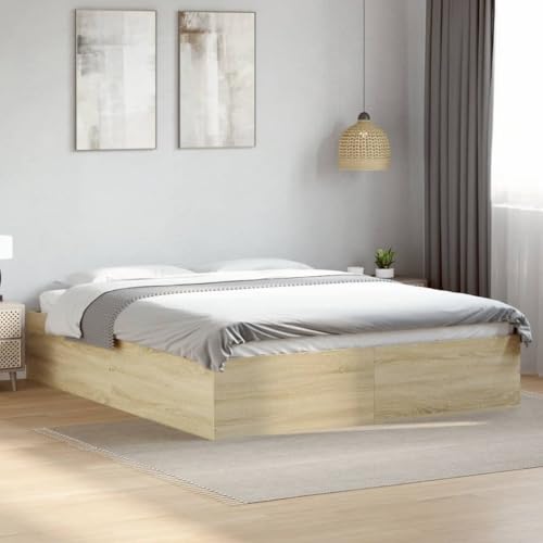 Teenpull Bettgestell Sonoma-Eiche 150x200 cm Holzwerkstoff mit Lattenrost, Stabiler Bettrahmen für Doppelbett, Moderne Schlafzimmer Möbel, Robuste Plattform Basis für erholsamen Schlaf von Teenpull