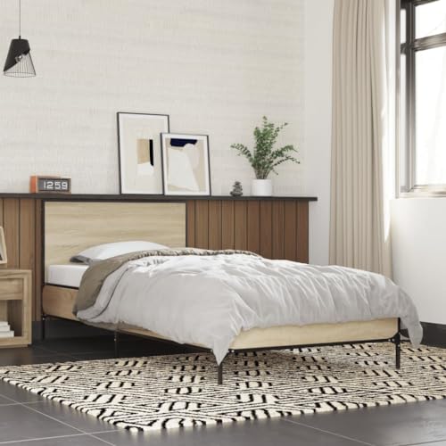 Teenpull Bettgestell Sonoma-Eiche 75x190 cm aus Holzwerkstoff und Metall, stabil, mit Kopfteil, robuste Latten, für erholsamen Schlaf im Schlafzimmer von Teenpull