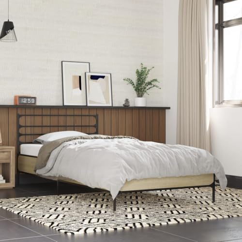 Teenpull Bettgestell Sonoma-Eiche 90x190 cm, stabiles Plattform Bett aus Holzwerkstoff und Metall, Lattenrost für Matratzen, modernes Schlafzimmer Möbel mit Kopfteil, für erholsamen Schlaf. von Teenpull