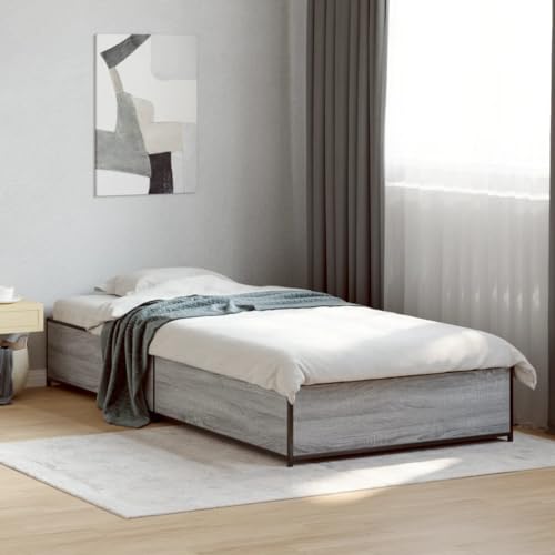 Teenpull Bettgestell Sonoma Grau 75x190 cm, stabiles Einzelbett Gestell aus Holzwerkstoff & Metall, Moderne Plattform Bett Basis für Schlafzimmer Möbel, langlebiger Bettrahmen für erholsamen Schlaf von Teenpull