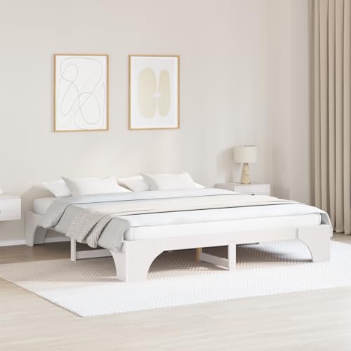 Teenpull Bettgestell Weiß, 180 x 200 cm Massivholz Rechteckig, modernes Bett für Schlafzimmer mit Plattform Design, stabile Basis für Zwei Personen Teenpull Bettgestell Weiß, 180 x 200 cm Massivholz Rechteckig, modernes Bett für Schlafzimmer mit Plattform Design, stabile Basis für Zwei Personen von Teenpull