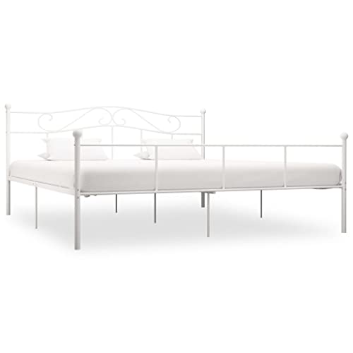 Teenpull Bettgestell Weiß Metall 180x200 cm, Robustes Doppelbett mit Lattenrost, Elegantes Design für Schlafzimmer, Hoher Schlafkomfort von Teenpull