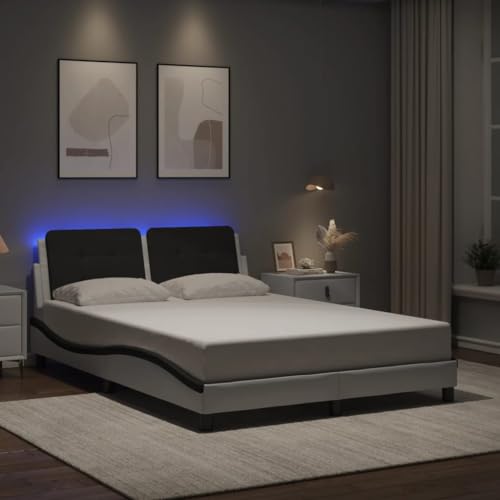 Teenpull Bettgestell Zadar LED, 120x200 cm, Modernes Kunstleder Polsterbett Weiß-Schwarz mit Kopfteil, Wellenförmiges Design fürs Schlafzimmer, Stabile Bettrahmen-Basis für erholsamen Schlaf Ohne von Teenpull