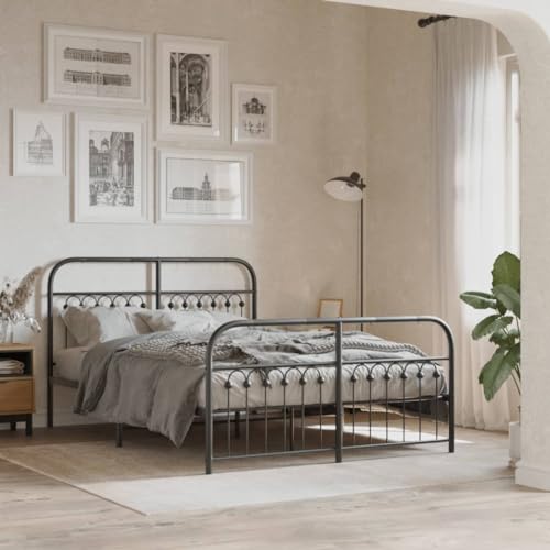 Teenpull Bettgestell für 137x190 cm Matratze, Metallrahmen Schwarz, Stabil mit Kopfteil, Fußteil, Lattenrost, Zusätzlicher Stauraum, Robustes Schlafzimmer Möbelstück von Teenpull