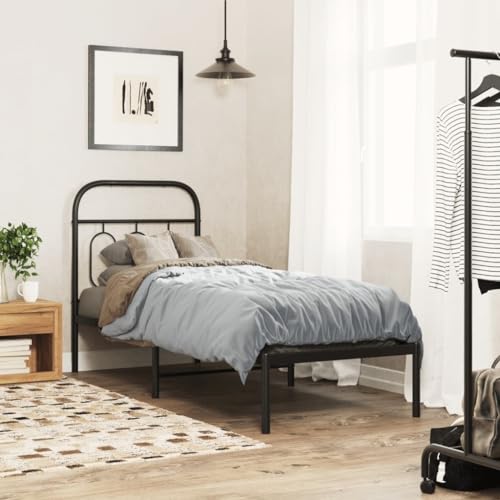 Teenpull Bettgestell mit Kopfteil, Robuster Metallrahmen Schwarz 75x190 cm für Matratze, Stabiles Bettgestell mit Lattenrost und Stauraum für Schlafzimmer Möbel, Modernes Design, Einfache Montage von Teenpull
