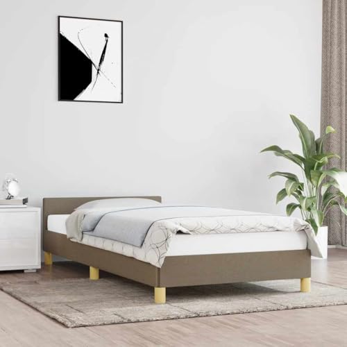 Teenpull Bettgestell mit Kopfteil, Taupe Stoff, 90x190 cm, Robustes Einzelbett ohne Matratze für erholsamen Schlaf, modernes Polsterbett von Teenpull