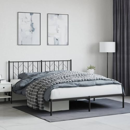 Teenpull Bettgestell mit Kopfteil Metall Schwarz 160x200 cm, Robustes Schlafzimmer Doppelbett Plattform Gestell für Matratzen, pulverbeschichtete Möbel Konstruktion mit Stauraum und von Teenpull