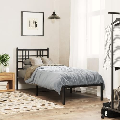 Teenpull Bettgestell mit Kopfteil Metall Schwarz 75x190 cm, Robustes Stahl-Einzelbett mit Lattenrost für Schlafzimmer, zusätzlichem Stauraum Teenpull Bettgestell mit Kopfteil Metall Schwarz 75x190 cm, Robustes Stahl-Einzelbett mit Lattenrost für Schlafzimmer, zusätzlichem Stauraum von Teenpull