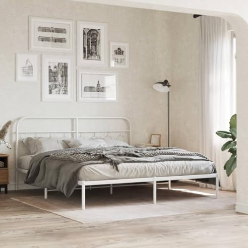 Teenpull Bettgestell mit Kopfteil Metall Weiß 193x203 cm Doppelbett Plattform Bettrahmen, stabile Basis für Matratze, Robustes Schlafzimmer Möbel mit Stauraum und Rückenunterstützung für Zuhause von Teenpull