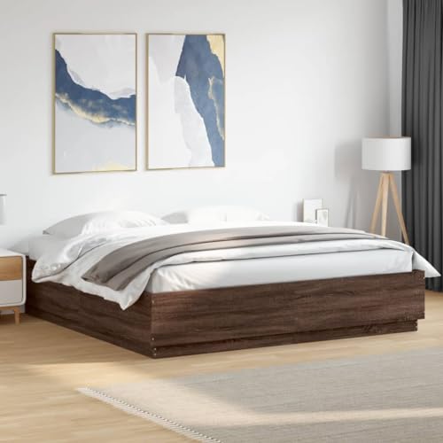 Teenpull Bettgestell mit LED-Beleuchtung, 200x200 cm Doppelbett Rahmen in Eichen-Optik, Modernes Holzwerkstoff Plattformbett Möbel, Stabile Bettbasis für erholsamen Schlaf Teenpull Bettgestell mit LED-Beleuchtung, 200x200 cm Doppelbett Rahmen in Eichen-Optik, Modernes Holzwerkstoff Plattformbett Möbel, Stabile Bettbasis für erholsamen Schlaf von Teenpull