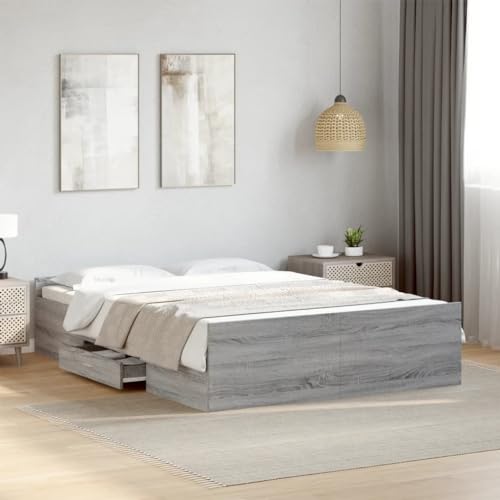 Teenpull Bettgestell mit Schubladen Grau Sonoma, 120x200 cm, Robustes Holzwerkstoff-Bett für Schlafzimmer-Stauraum, modernes Plattform-Design von Teenpull