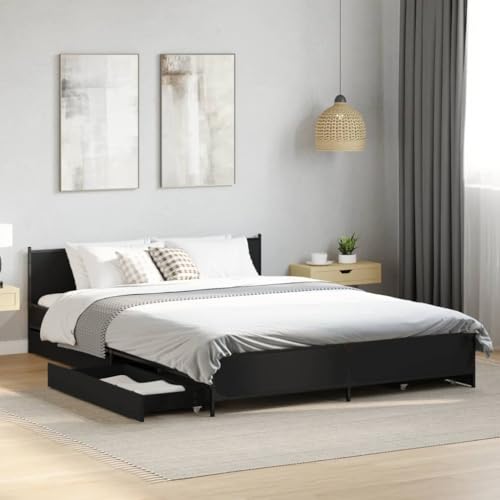 Teenpull Bettgestell mit Schubladen Schwarz 140x200 cm Holzwerkstoff Modernes Plattform Bettrahmen mit 4 Rollschubladen, robustem Metallgestell für Schlafzimmer, stabile Schlafzimmer Möbel Basis Teenpull Bettgestell mit Schubladen Schwarz 140x200 cm Holzwerkstoff Modernes Plattform Bettrahmen mit 4 Rollschubladen, robustem Metallgestell für Schlafzimmer, stabile Schlafzimmer Möbel Basis von Teenpull