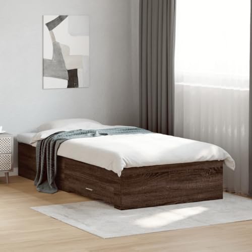 Teenpull Bettgestell mit Schubladen in Braun Eichen-Optik, 100x200 cm, modernes Stauraum-Bett für Schlafzimmer, Stabiler Holzwerkstoff-Rahmen mit Lattenrost von Teenpull