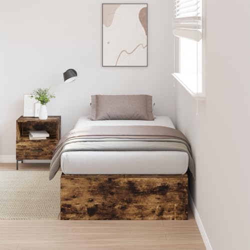 Teenpull Bettgestell mit Stauraum Räuchereiche, 75x190 cm, Einzelbettrahmen, Robustes Holz, modernes Design für Schlafzimmer von Teenpull
