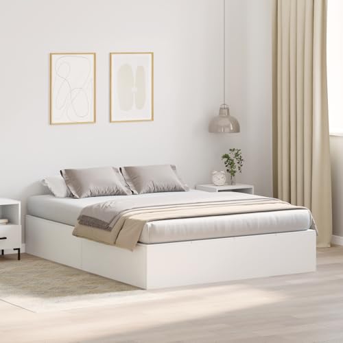 Teenpull Bettgestell mit Stauraum Weiß 140x200 cm, Modernes MDF-Doppelbett mit 8 Schubladen, Robustes Plattformbett für Schlafzimmer, Einfache Montage von Teenpull