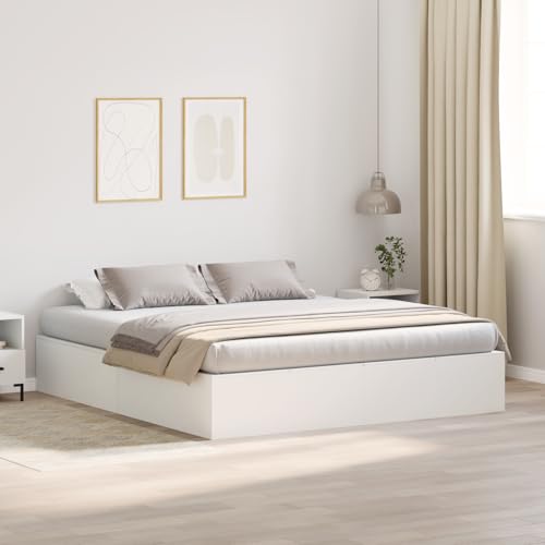 Teenpull Bettgestell mit Stauraum Weiß 200x200 cm, Modernes Doppelbett für Erwachsene, Robustes Schlafzimmer Möbelstück mit Ablagefächern von Teenpull