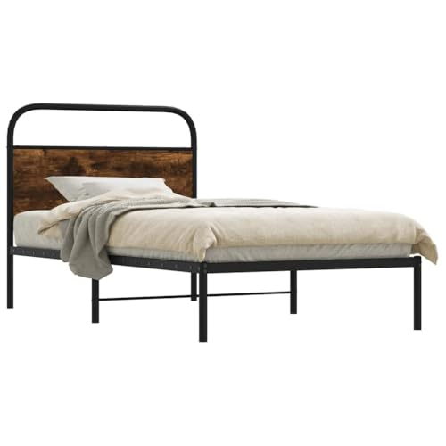 Teenpull Bettgestell ohne Matratze 107x203 cm, Räuchereiche Holzwerkstoff und Stabiler Stahlrahmen, Robustes Bettrahmen Möbelstück für Schlafzimmer mit Kopfteil, Moderne Plattform Basis von Teenpull