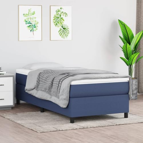 Teenpull Blaues Polsterbett 100x200 cm, Robustes Bettgestell aus Stoff mit Sperrholzlatten, Stabiler Rahmen für erholsamen Schlaf, modernes Schlafzimmermöbel ohne Matratze von Teenpull