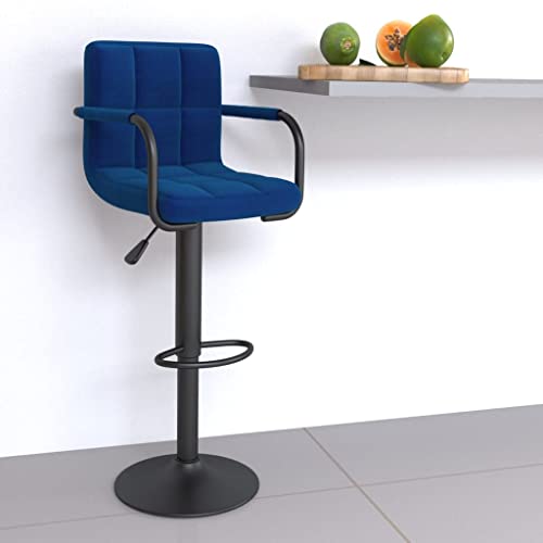 Teenpull Blue Fabric Bar Stool, Adjustable Height Swivel Counter Chair with Back and Footrest, Modern Kitchen Dining Seating von Teenpull