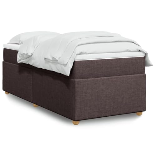 Teenpull Boxspringbett 100x200 cm Dunkelbraun mit Matratze, Stabiler Holzrahmen und Taschenfederkern für erholsamen Schlaf, gepolstertes Stoffbett Set von Teenpull