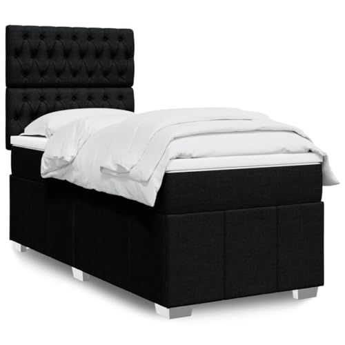Teenpull Boxspringbett 100x200 cm Schwarz mit Matratze, Stoffbezug & LED Kopfteil, modernes Polsterbett Rahmen Set für erholsamen Schlaf, bequemes Schlafzimmer Möbel System von Teenpull