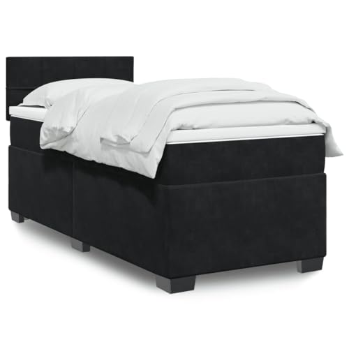 Teenpull Boxspringbett 100x200 cm Schwarz mit Taschenfederkern Matratze, Samt Matratzenauflage, gepolstertem Kopfteil, Stabiler Rahmen für erholsamen Schlaf und modernes Schlafzimmer Möbel Set von Teenpull