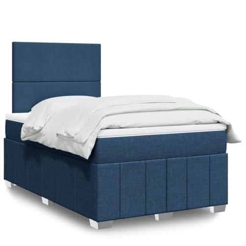 Teenpull Boxspringbett 120x200 cm Blau, gepolstertes Bett mit Matratze, Taschenfederkern, höhenverstellbarem Kopfteil, LED-Beleuchtung, Stoffbezug, modernes Schlafzimmer Komplettset von Teenpull