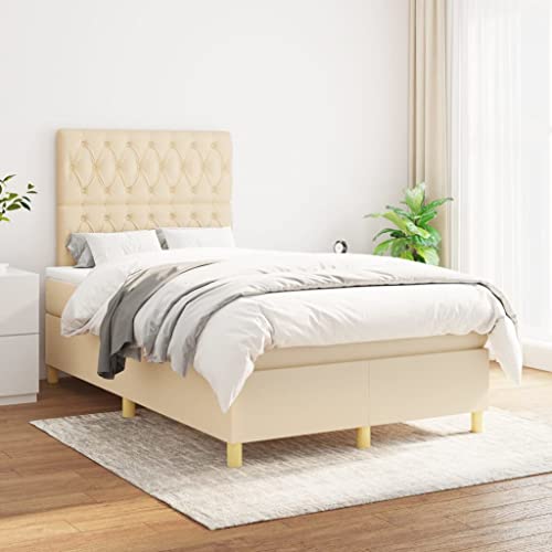 Teenpull Boxspringbett 120x200 cm Stoff Creme mit Taschenfederkernmatratze, verstellbarem Kopfteil und hautfreundlichem Matratzenschoner für erholsamen Schlaf von Teenpull