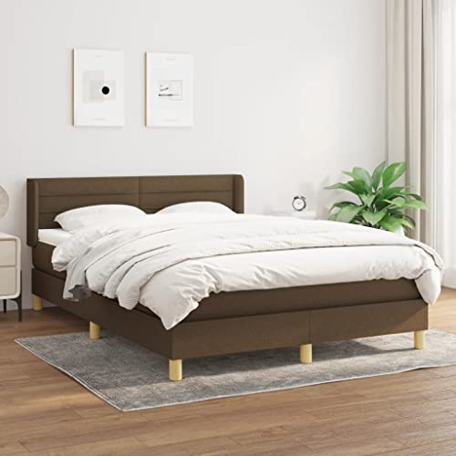 Teenpull Boxspringbett 140x190 cm, Dunkelbrauner Stoff, verstellbares Kopfteil, atmungsaktive Matratze, mittelfeste Unterstützung, für erholsamen Schlaf von Teenpull