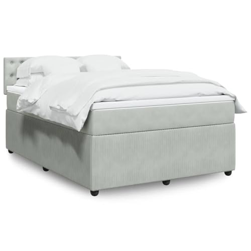 Teenpull Boxspringbett 140x190 cm Hellgrau mit Samt-Bezug, Taschenfederkernmatratze, Topper & LED-Beleuchtung für Schlafzimmer-Komfort von Teenpull