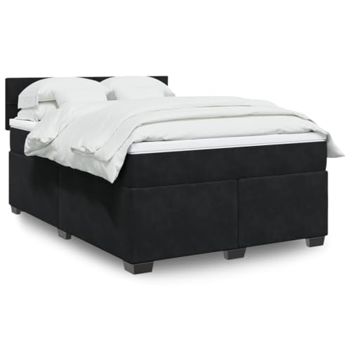 Teenpull Boxspringbett 140x200 cm, Schwarz Samt, mit Taschenfederkernmatratze, Topper & LED-Beleuchtung, Gepolstertes Bettgestell für Komfort & erholsamen Schlaf von Teenpull