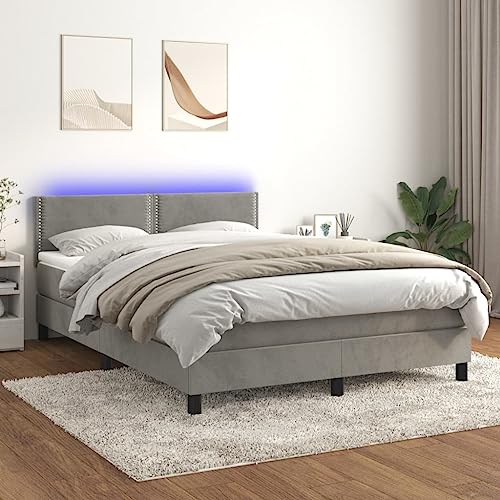 Teenpull Boxspringbett 140x200 cm Hellgrau Samt gepolstert, mit Matratze, LED Beleuchtung, höhenverstellbarem Kopfteil, Stabiler Bettrahmen, Schlafzimmermöbel. Teenpull Boxspringbett 140x200 cm Hellgrau Samt gepolstert, mit Matratze, LED Beleuchtung, höhenverstellbarem Kopfteil, Stabiler Bettrahmen, Schlafzimmermöbel. von Teenpull
