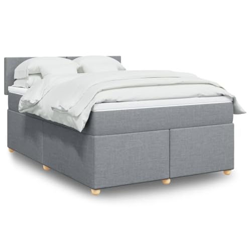 Teenpull Boxspringbett 140x200 cm Hellgrau Stoff, gepolstertes Bett mit Taschenfederkern Matratze & Kopfteil, USB-LED-Beleuchtung, modernes Schlafzimmer Set für erholsamen Schlaf von Teenpull