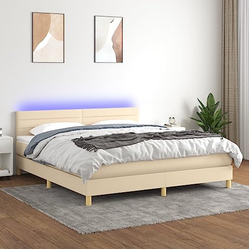 Teenpull Boxspringbett 160x200 cm Creme Stoff gepolstert, mit Matratze, LED Beleuchtung und höhenverstellbarem Kopfteil, modernes Bettrahmen Möbel Set für erholsamen Schlaf. Teenpull Boxspringbett 160x200 cm Creme Stoff gepolstert, mit Matratze, LED Beleuchtung und höhenverstellbarem Kopfteil, modernes Bettrahmen Möbel Set für erholsamen Schlaf. von Teenpull
