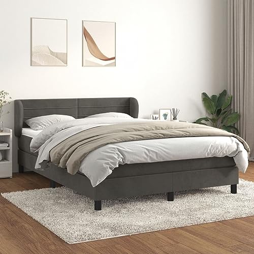 Teenpull Boxspringbett 180x200 cm, Dunkelgrau Samt, mit Taschenfederkernmatratze, Weichem Kopfteil, Hautfreundlichem Matratzenschoner für Schlafzimmer, Erholsamen Schlaf von Teenpull