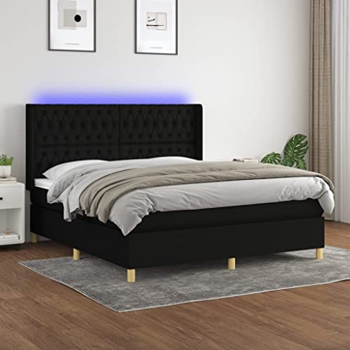 Teenpull Boxspringbett 180x200 cm Schwarz mit Matratze, Topper & LED, höhenverstellbares Kopfteil, strapazierfähiger Stoffbezug, gepolstertes Bettrahmen für erholsamen Schlaf im Schlafzimmer. von Teenpull
