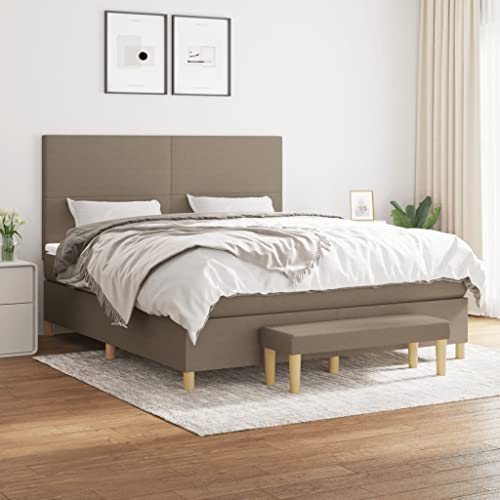 Teenpull Boxspringbett 180x200 cm Taupe Stoff, Polsterbett Set mit Taschenfederkernmatratze, Matratzenauflage und höhenverstellbarem Kopfteil – komplettes Bett mit Rahmen für erholsamen Schlaf. von Teenpull