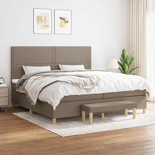 Teenpull Boxspringbett 200x200 cm, Taupe Stoff, mit Taschenfederkernmatratze, verstellbarem Kopfteil und Bank, hochwertiges Polsterbett Set, stabiles Möbel für erholsamen Schlaf von Teenpull