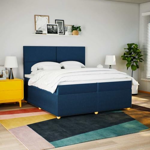 Teenpull Boxspringbett 200x200 cm Blau Stoffbezug, gepolstertes Bett mit Matratze, verstellbarem Kopfteil und LED-Beleuchtung, modernes Schlafzimmer Möbel Rahmen Set. von Teenpull