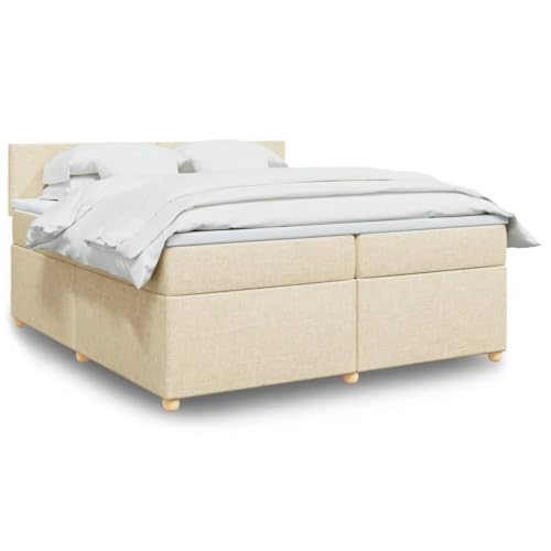Teenpull Boxspringbett 200x200 cm Creme mit Matratze, Stoffbezug & Kopfteil, Polsterbett für Schlafzimmer, Federkernmatratze für erholsamen Schlaf von Teenpull